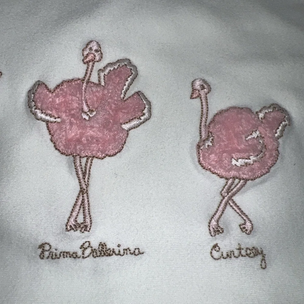 Gymboree Baby Blanket Embroidered Ballerina Ostrich Pink Green White 2004 Vtg